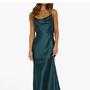 Cowl Neck Maxi Slip Dress in Deep Teal
